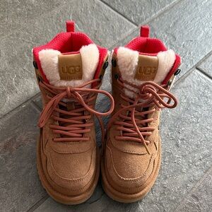 UGG Tan and Red Lace-Up Boots